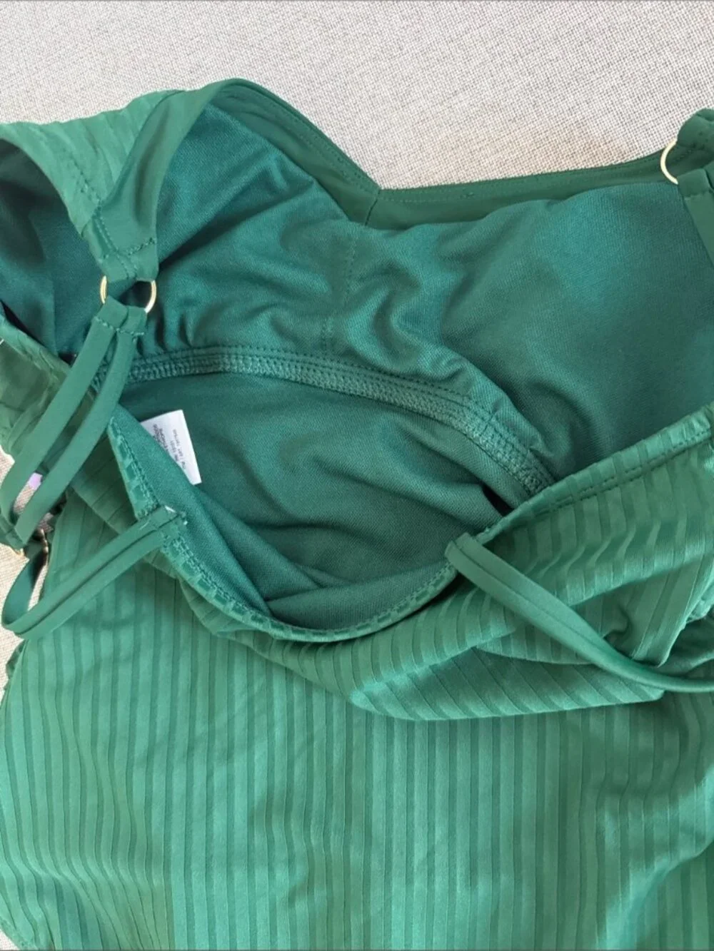 Ellen Tracy Emerald Green Ribbed One Piece Swimsuit Ruched Size XS